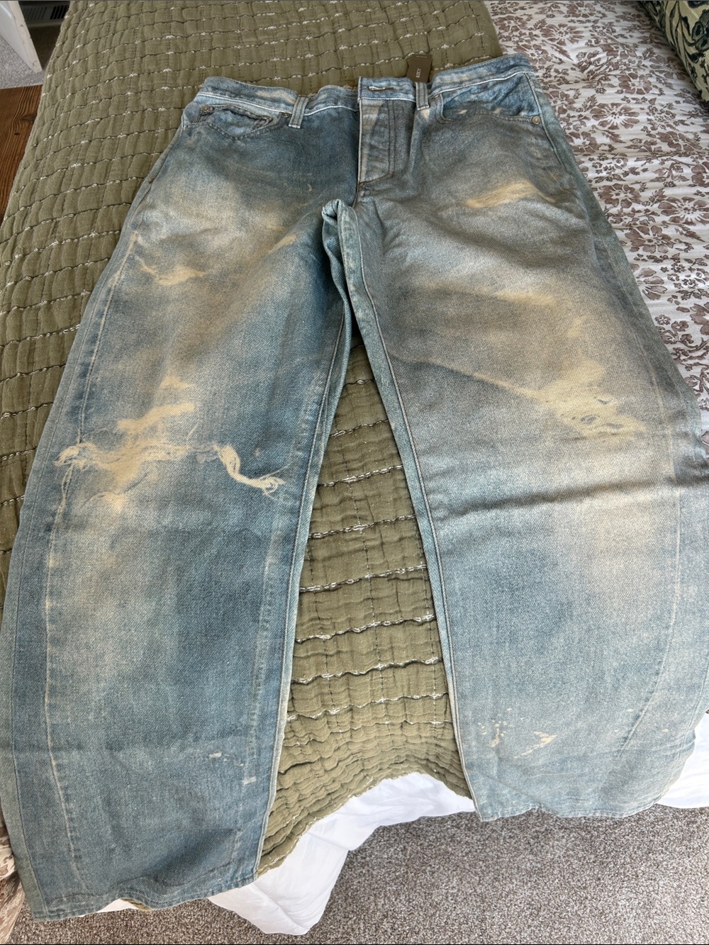 J. Crew Women’s Point Sur Distressed Blue and Tan Washed Relaxed Jeans